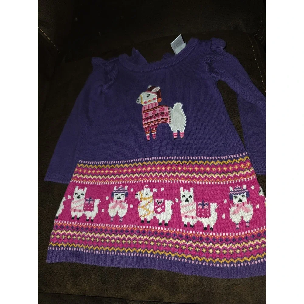 Gymboree little llamas purple sweater dress size 12 18 months